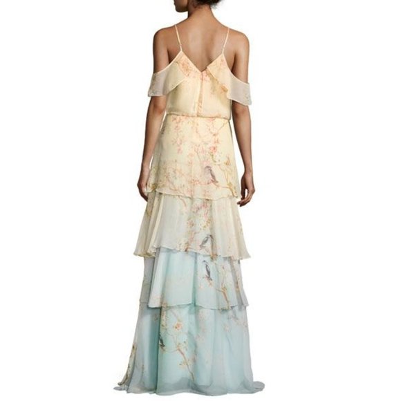 Parker Abby Cold-Shoulder Tiered Silk Georgette Gown Cherry Blossom Size XS - Picture 4 of 12